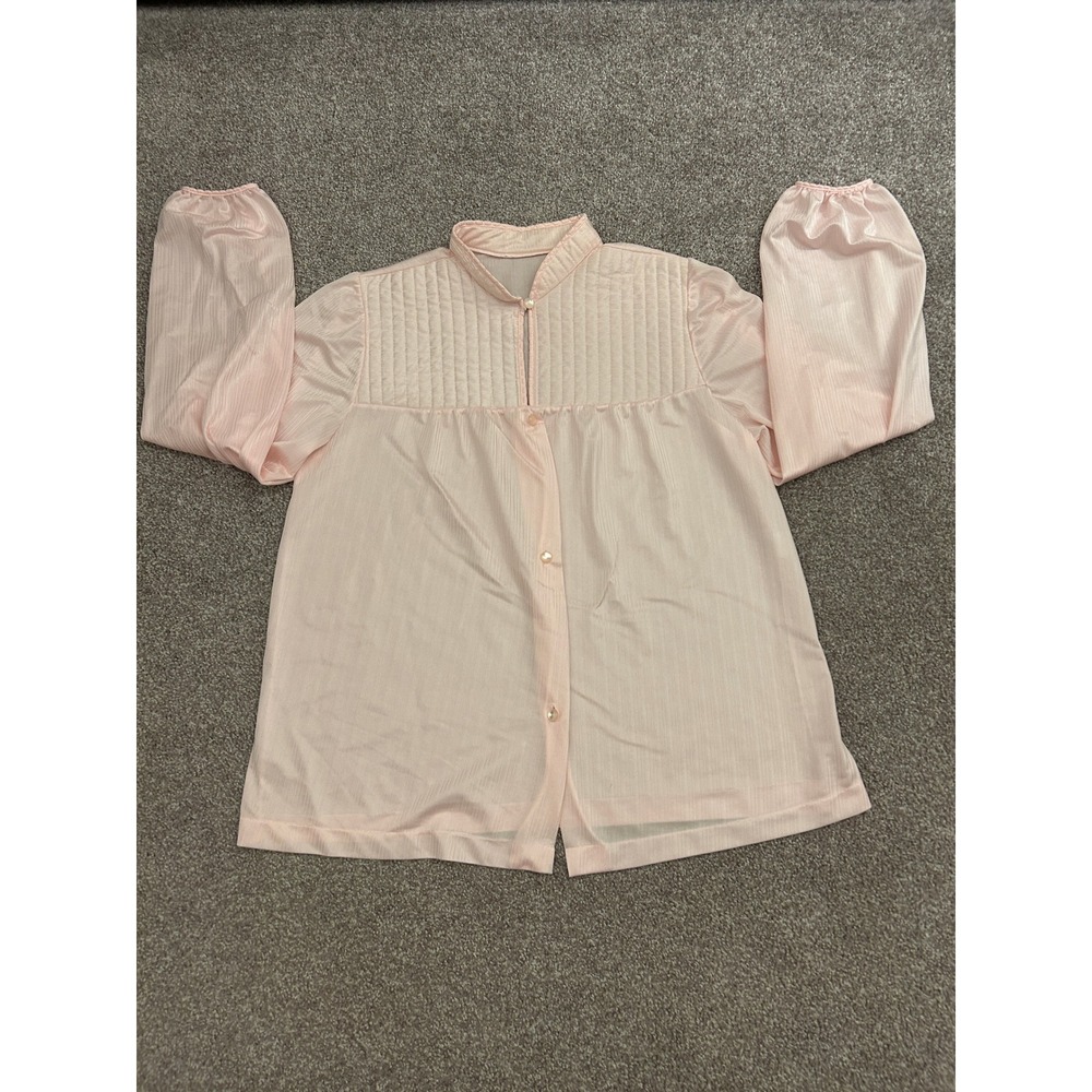 Vintage Bed Jacket Womens Medium Pink Excellent Quilted Yoke Bishop Sleeve USA
